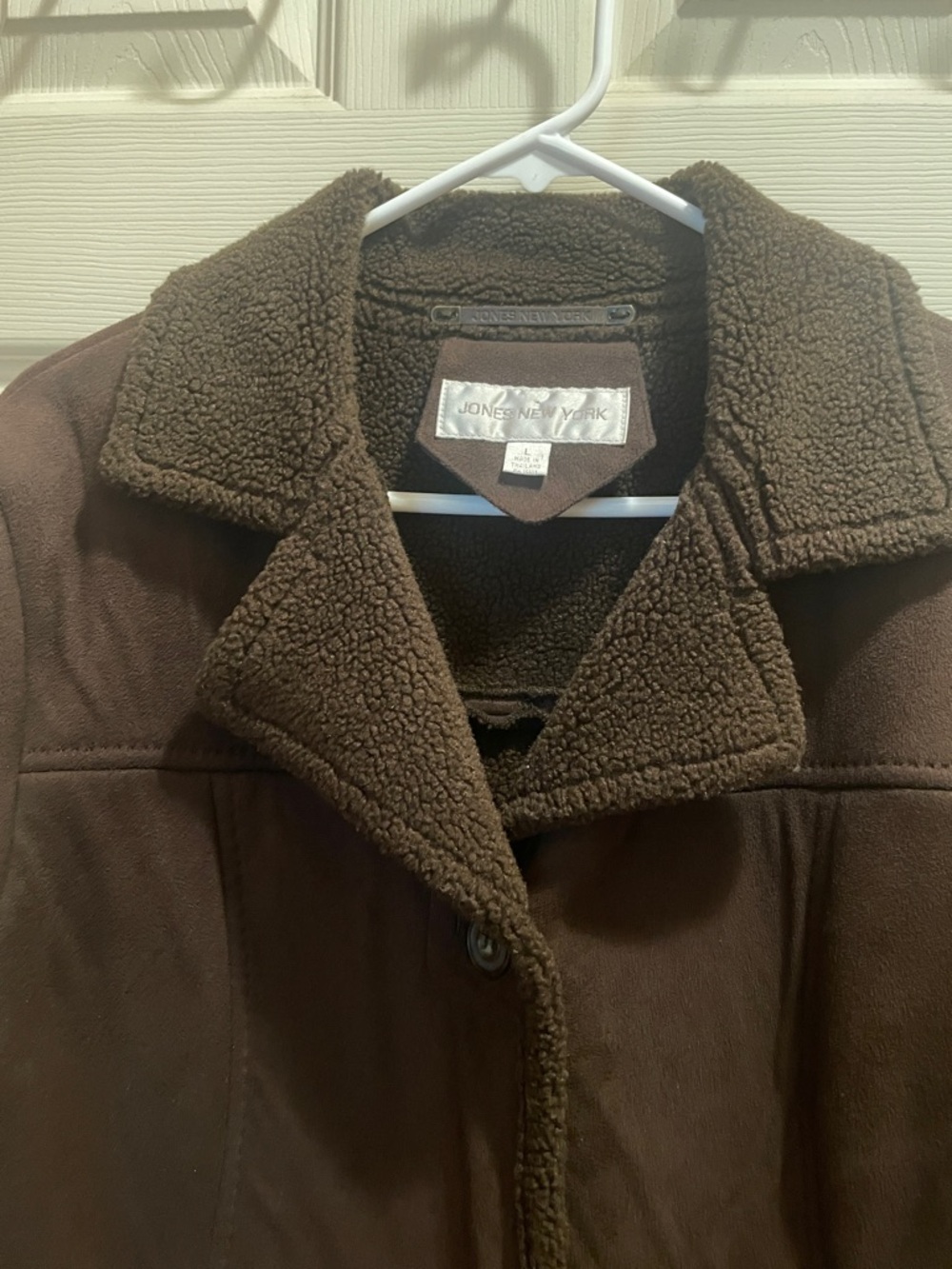 Jones New York Dark Brown Sherpa-Collar Pea Coat